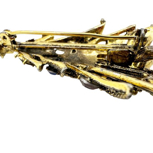 vintage Hollycraft gold & rhinestones Christmas Tree BROOCH holidays jewelry pin - Picture 7 of 8